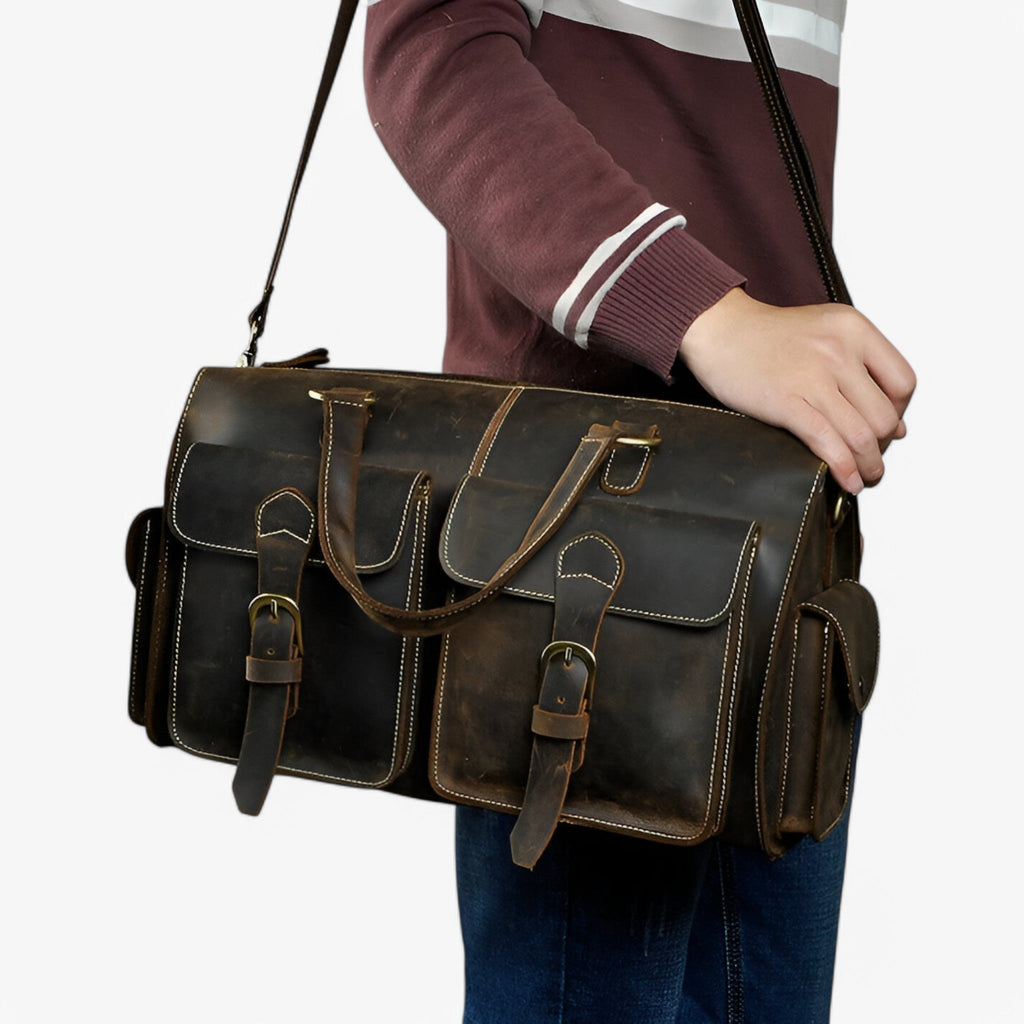 Men's Genuine Vintage Leather Briefcase for Work and Travel