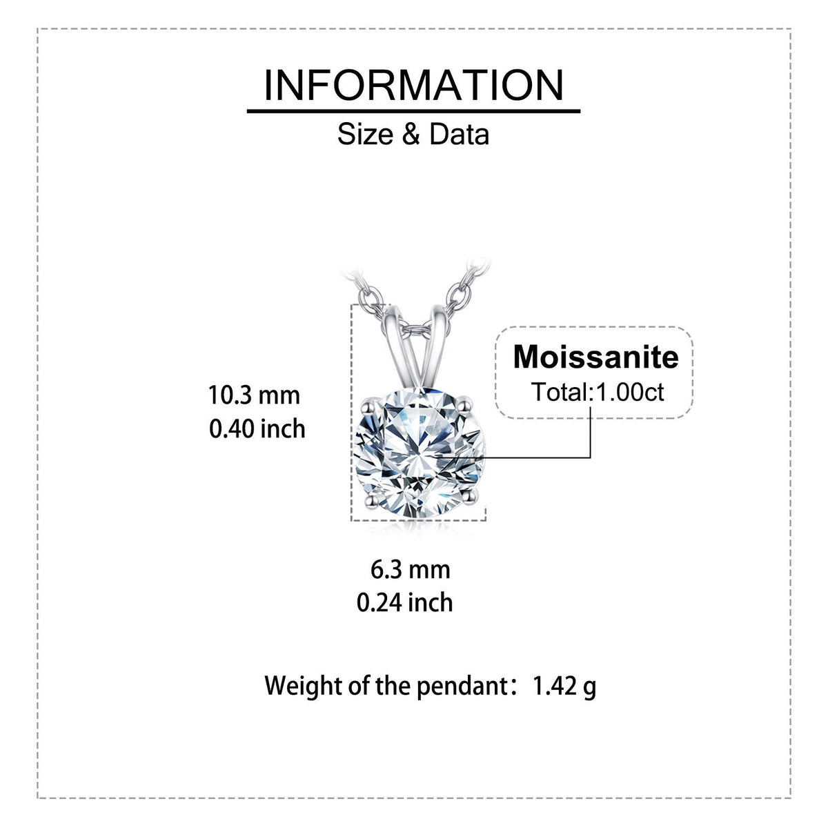 925 Sterling Silver Solitaire Moissanite Pendant with White Gold Plating
