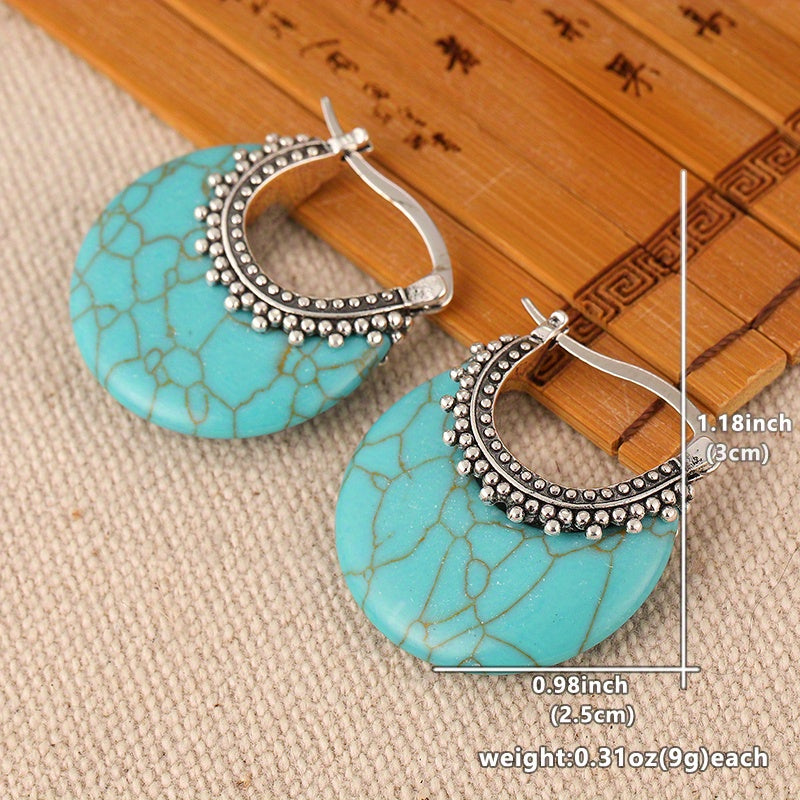 Turquoise Crescent Silver-Plated Hoop Earrings