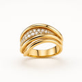 Wavy Zirconia Gold-Tone Layered Ring