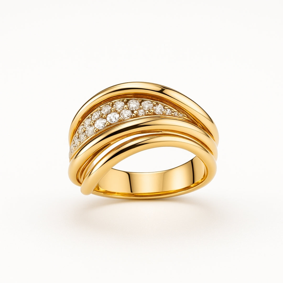 Wavy Zirconia Gold-Tone Layered Ring