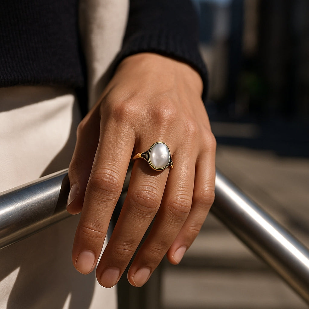 Baroque Inlaid Pearl Gold-Tone Ring