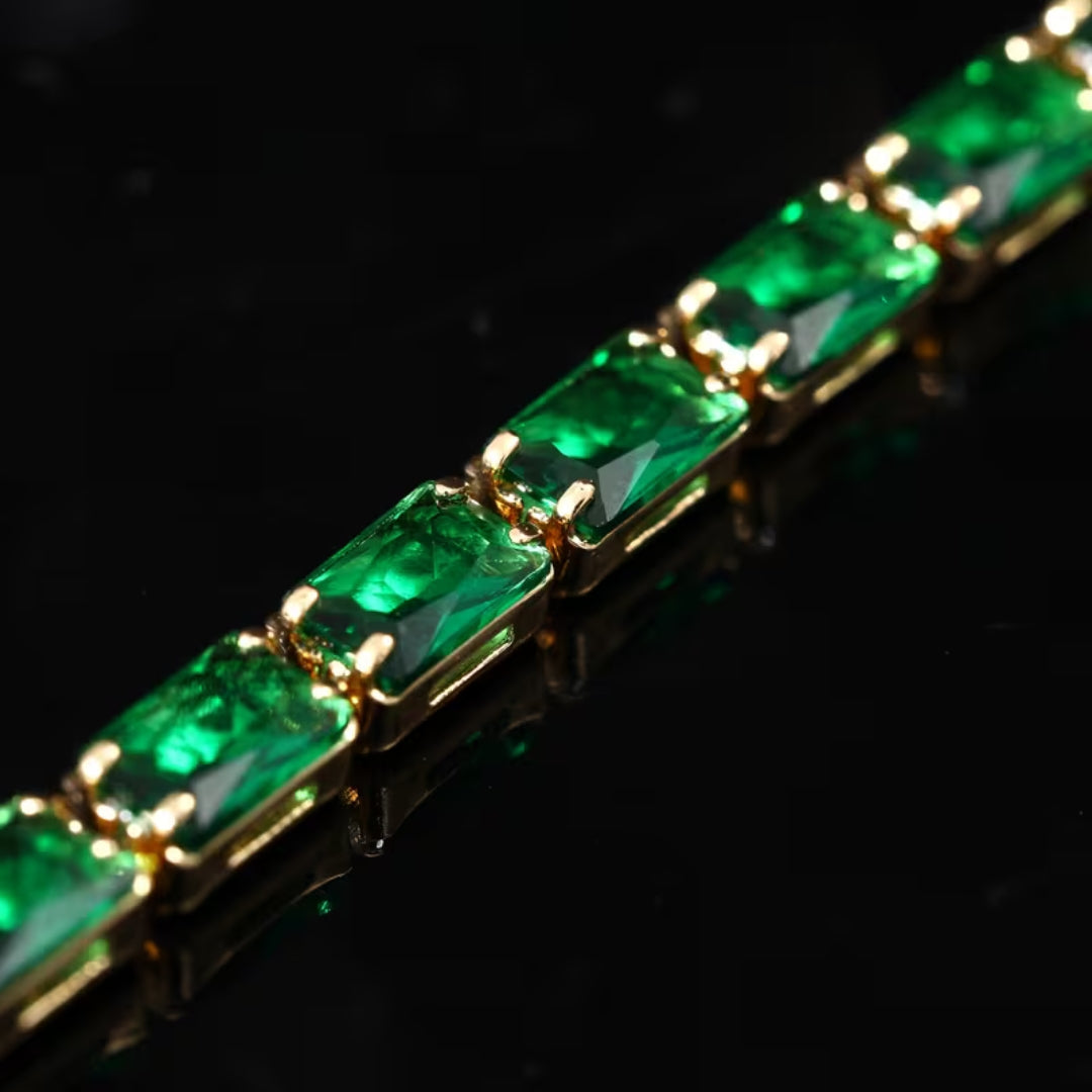 Emerald-Look Tennis Bracelet in Gold Tone