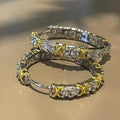Silver-Tone Hoop Earrings with Yellow Stone Accents