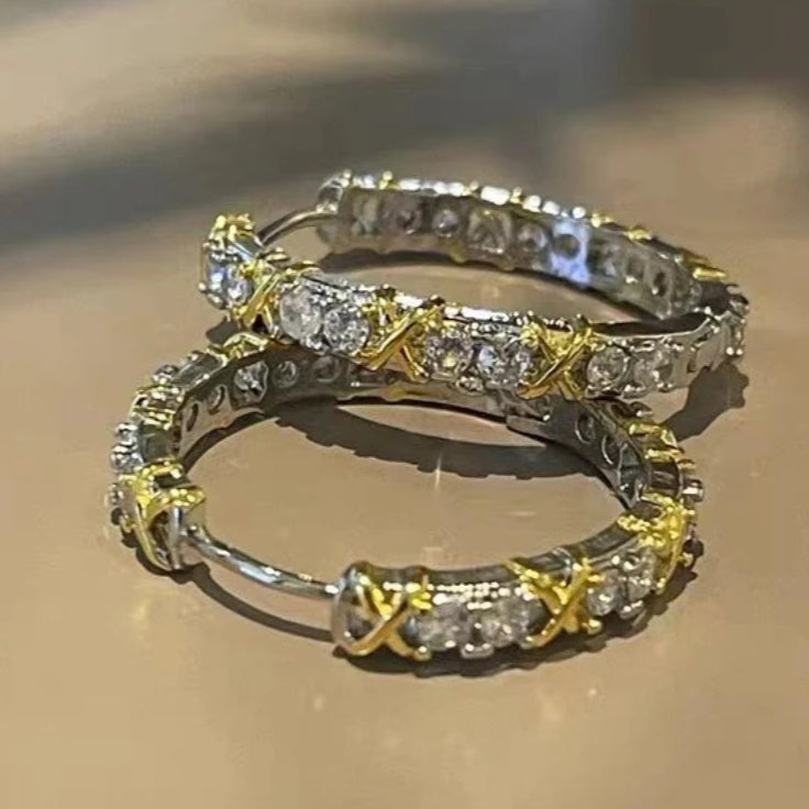 Silver-Tone Hoop Earrings with Yellow Stone Accents