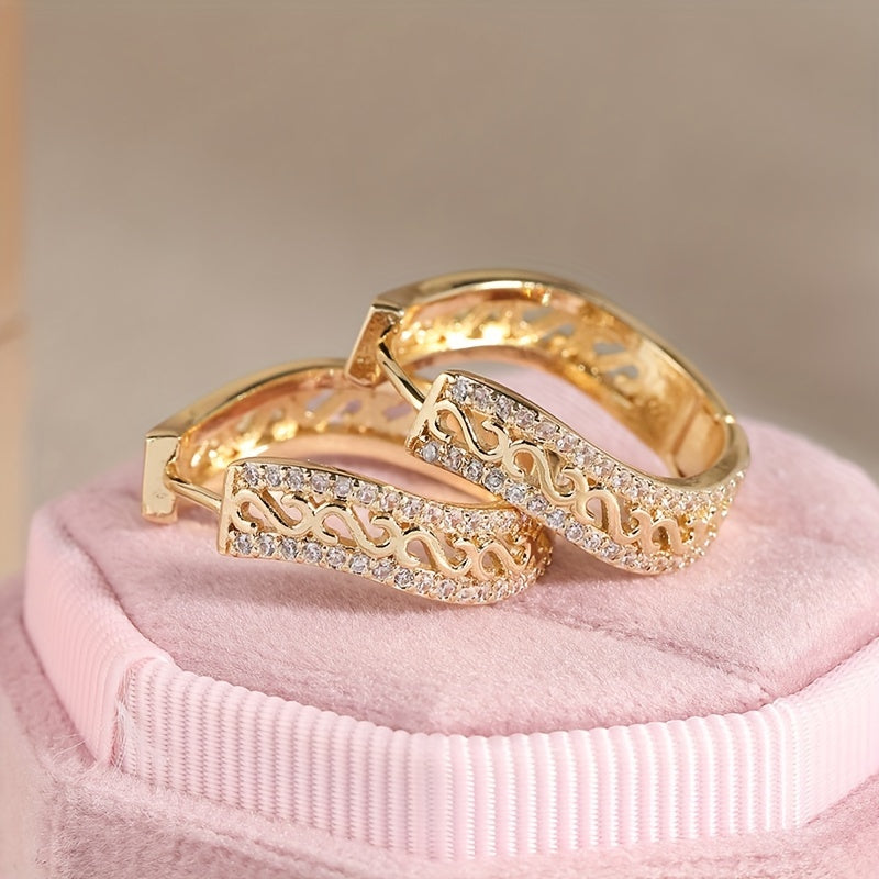 Vintage Circular Zirconia Inlaid Gold-Plated Earrings