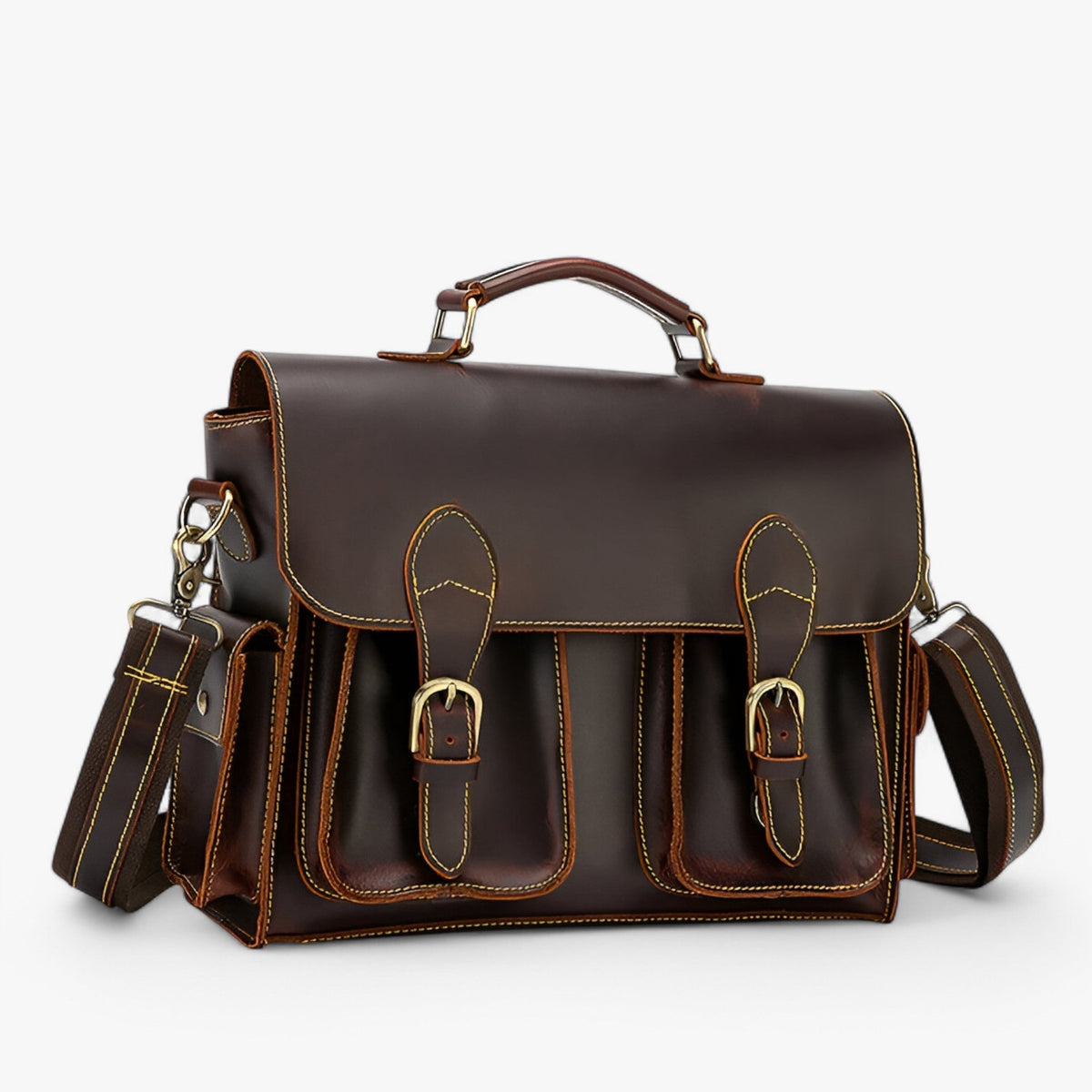 Retro Genuine Leather Laptop Briefcase for Work and Travel