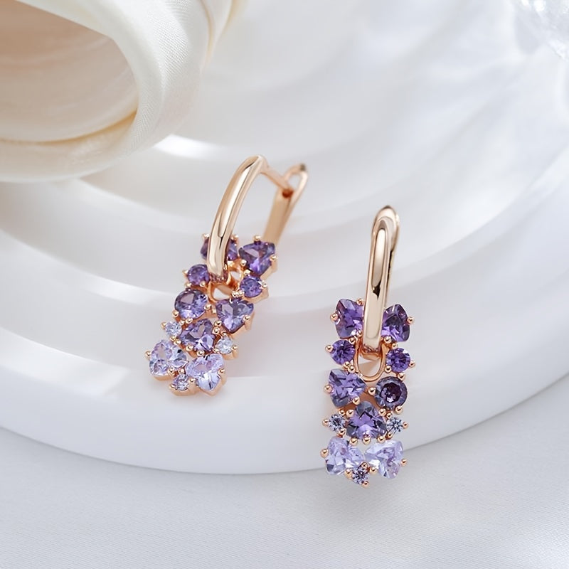 Purple Zirconia Gold-Plated Dangle Earrings