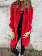 Open Draped Cardigan with Fringed Edges for Easy Layering