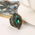 Marquise Emerald-Look Ring with Antique Crystal Halo