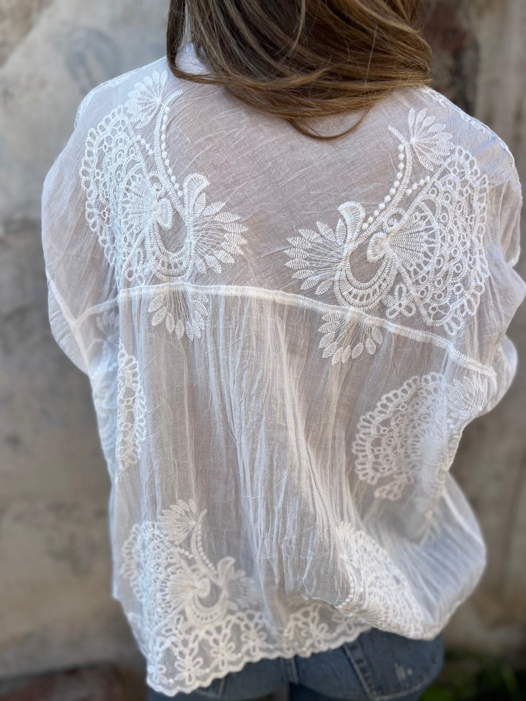 Embroidered Cotton-Blend Cardigan with Sweetheart Neckline
