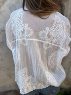 Embroidered Cotton-Blend Cardigan with Sweetheart Neckline