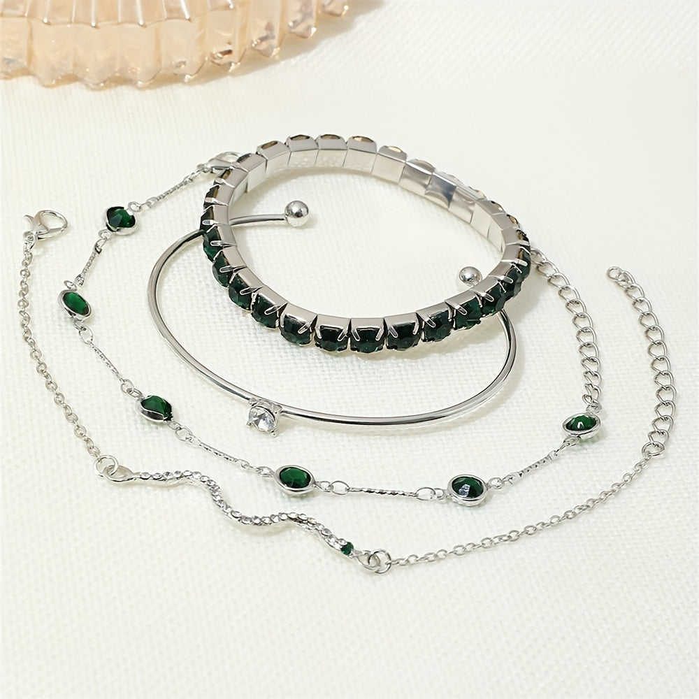Four-Piece Green Rhinestone Jewellery Set