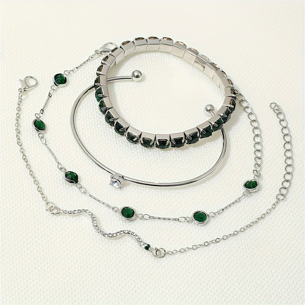 Four-Piece Green Rhinestone Jewellery Set