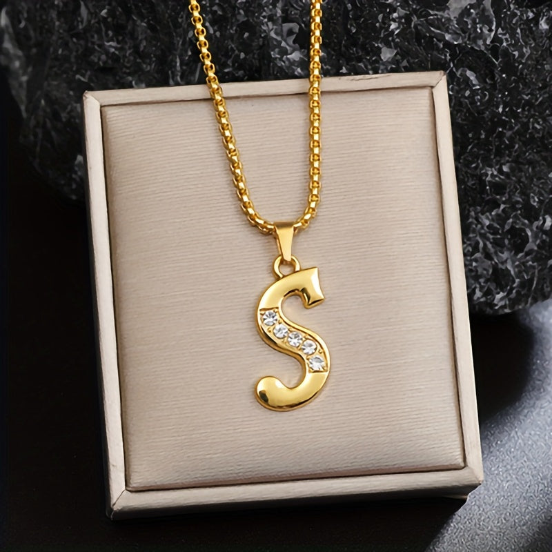 Crystal Accent Initial Necklace in Gold Tone