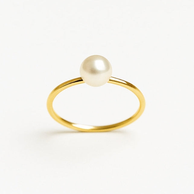 Classic Single Pearl Gold-Tone Ring