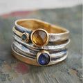 Silver-Tone Multicolour Stones Layered Ring
