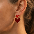 Gold-Plated Double Heart Drop Earrings