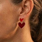 Gold-Plated Double Heart Drop Earrings