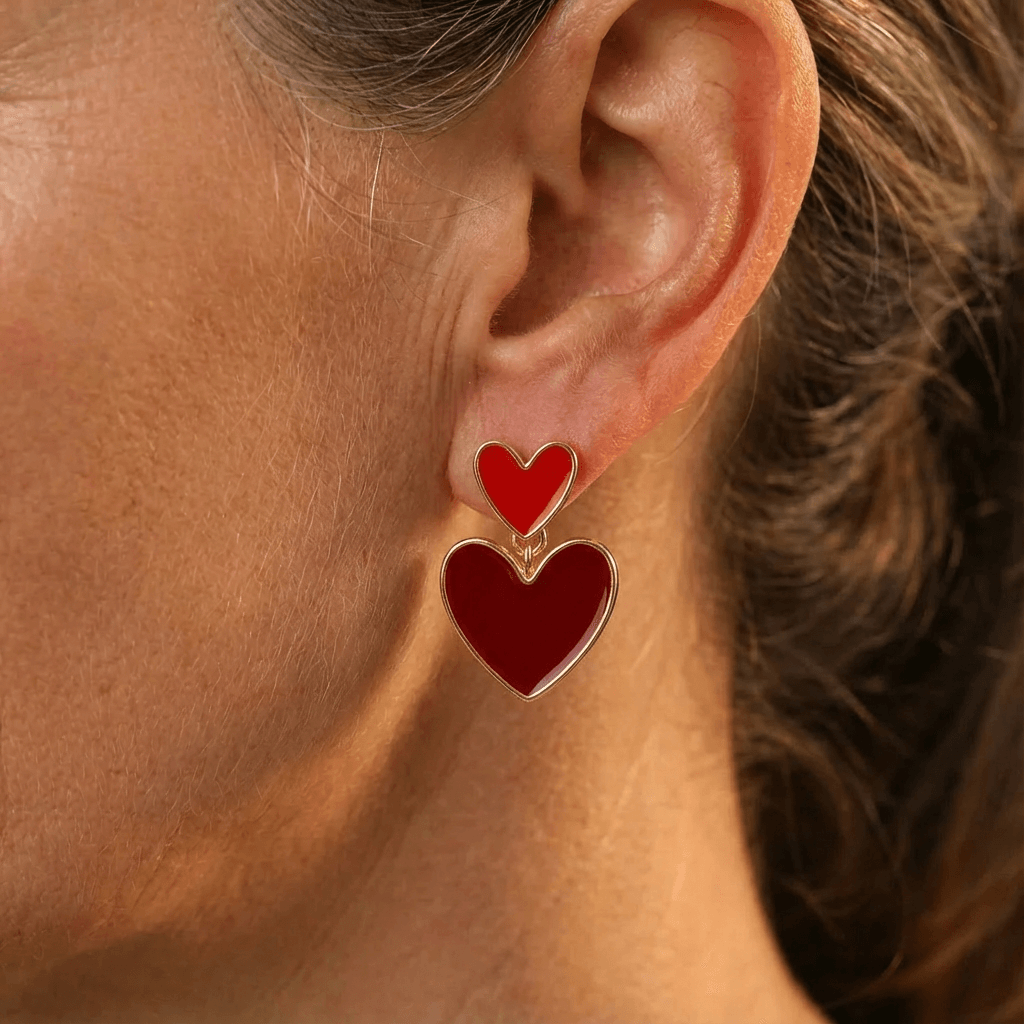 Gold-Plated Double Heart Drop Earrings