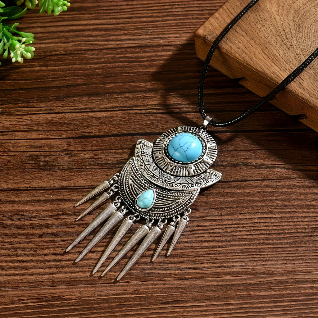 Bohemian Spike Tassel Turquoise Pendant Necklace
