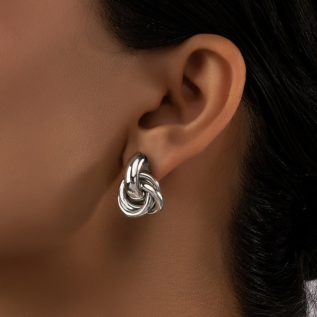 Silver-Plated Geometric Interlocking Hoop Earrings