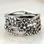 Vintage-Style Carved Floral Branches and Leaf Twist Band Ring