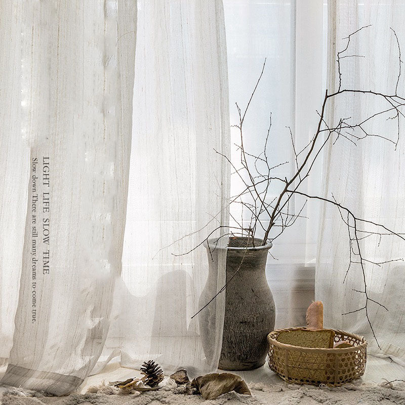 Cotton Linen Sheer Curtain Panel – Japanese Nordic Style, Light Filtering, Room Divider