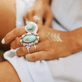 Blue Opal-Look Boho Silver-Tone Ring