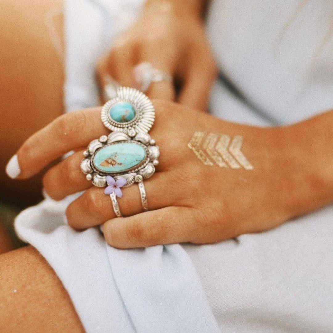 Blue Opal-Look Boho Silver-Tone Ring