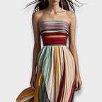 Strapless Pleated Maxi Dress With Vertical Panels