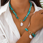 Turquoise and Pearl Necklace and Bracelet Set