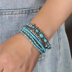 Five-Piece Vintage-Style Turquoise-Look Beaded Bracelet Set