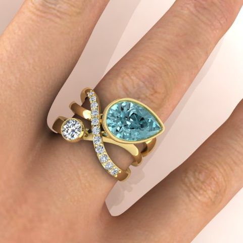 Vintage-Style Turquoise Drop Crystal Ring