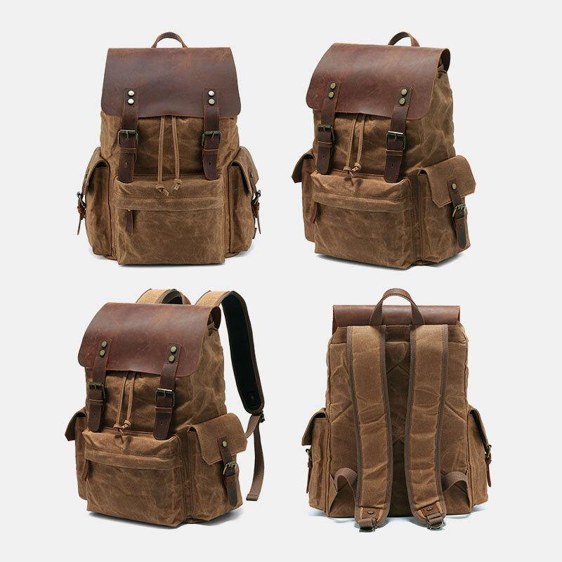 Retro Canvas and Genuine Leather Laptop Backpack