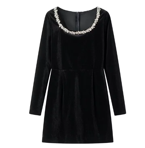 Floral Rhinestone A-Line Dress