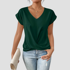V-Neck Twist-Front Blouse with Short Sleeves