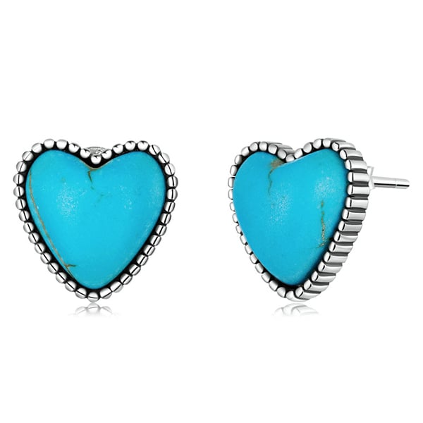 Boho Silver-Plated Turquoise Heart Earrings
