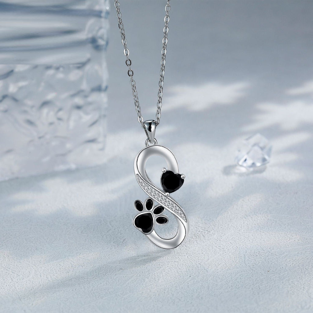 Infinity Hearts and Paw Print Necklace