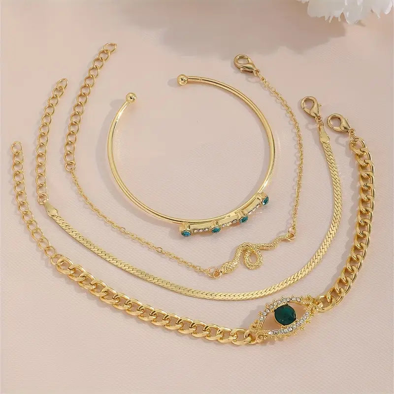 Gold-Tone Bracelet Set with Snake and Eye Motifs