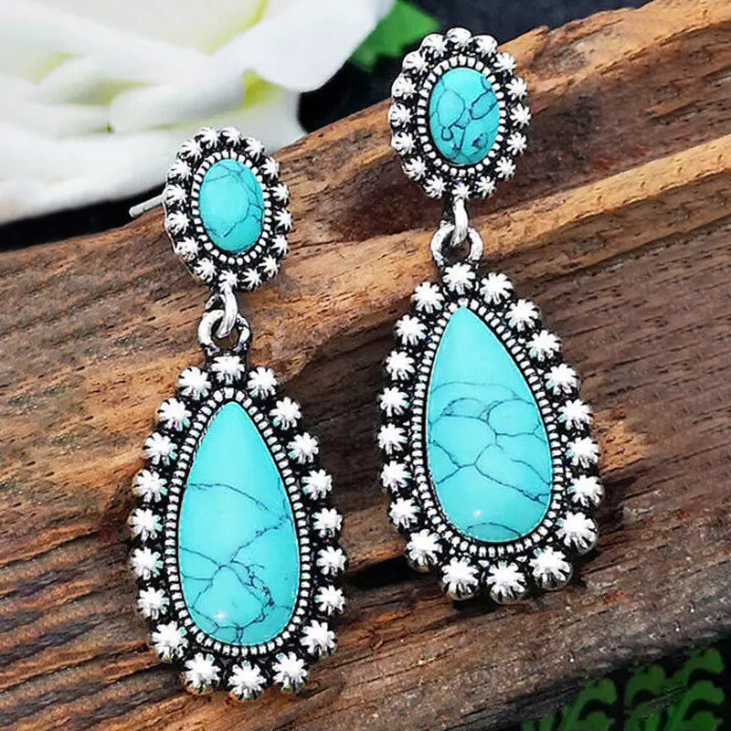 Vintage Oversized Teardrop Turquoise Drop Earrings