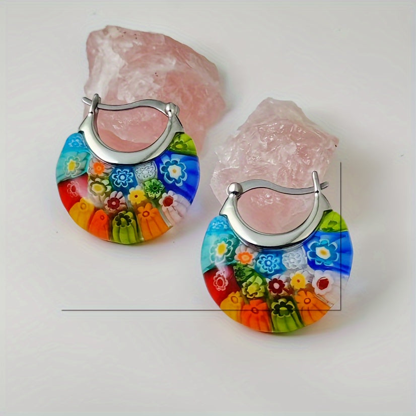Millefiori Glass Half-Hoop Earrings