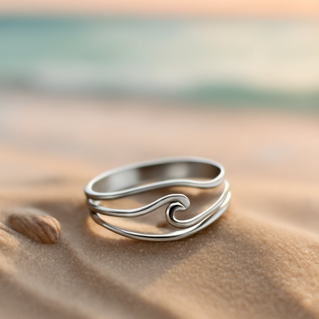 Ocean Wavy Layered Silver-Tone Ring