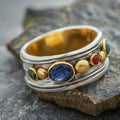 Silver-Tone Multicolour Stones Ring