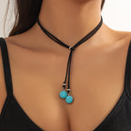 Bohemian Y-vormige ketting met dubbele turquoise kralen