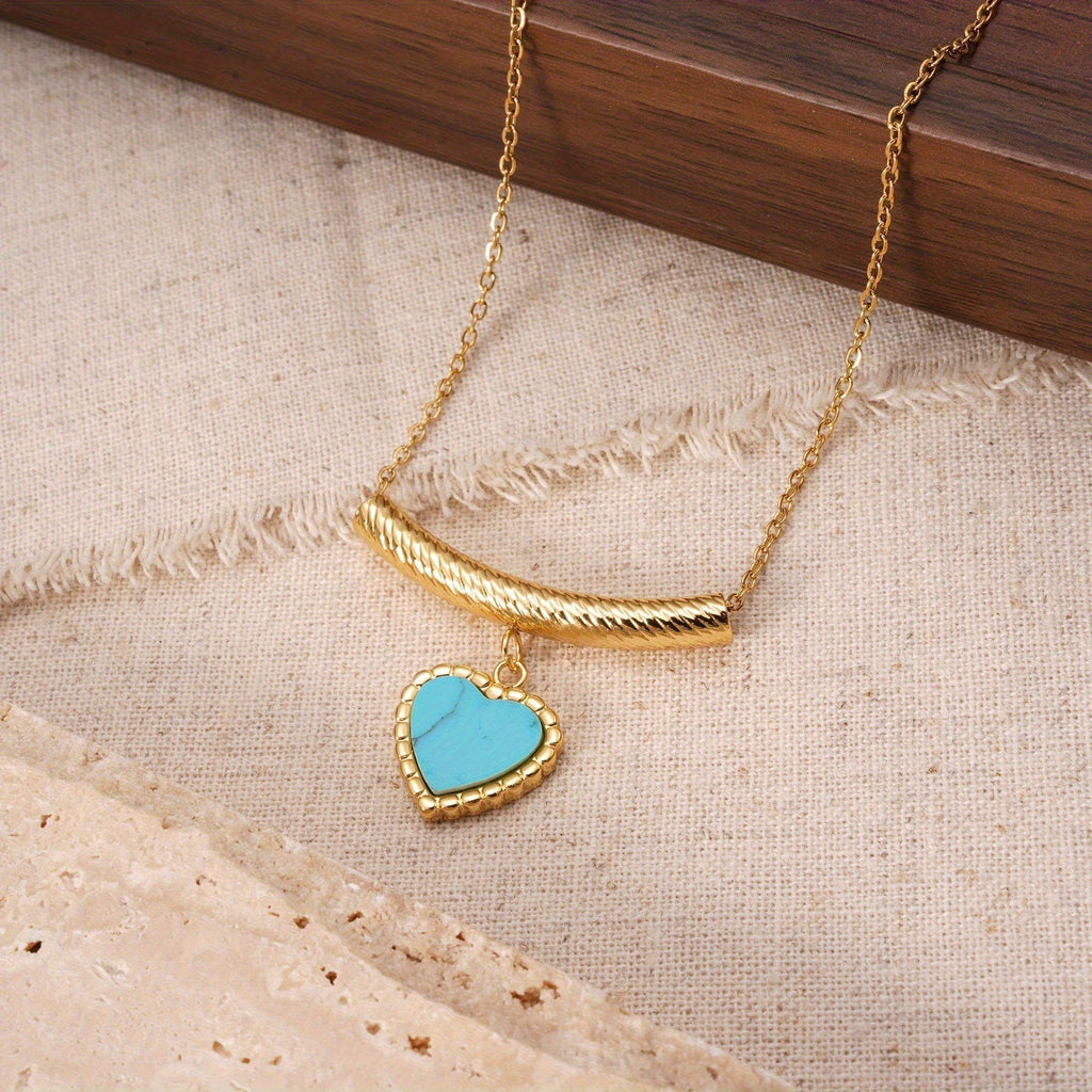 Bohemian Heart-Shaped Turquoise Pendant Necklace
