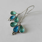Teal Glass Floral Drop Earrings