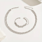 Silver-Tone Leaf Chain Necklace and Bracelet Set