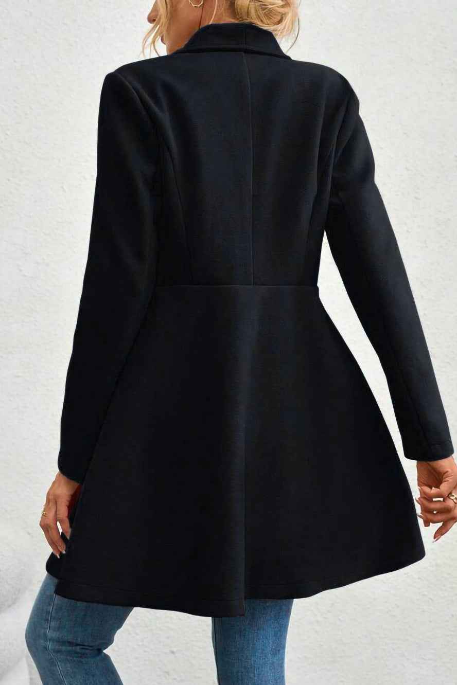 Slim Fit Longline Coat with Notched Collar and Defined Waist