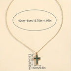 Emerald-Look Baguette Cross Necklace in Gold Tone